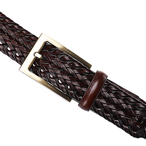 Earnda Men's Genuine Leather Braided Belt Buckle Fashion Woven Strap4