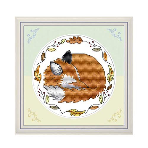 WOWDECOR - Kit per ricamo a punto croce, per adulti, bambini, gatti, animali di Natale, cani, con timbratura 11CT fai da te DMC cucito facile da principianti Volpe