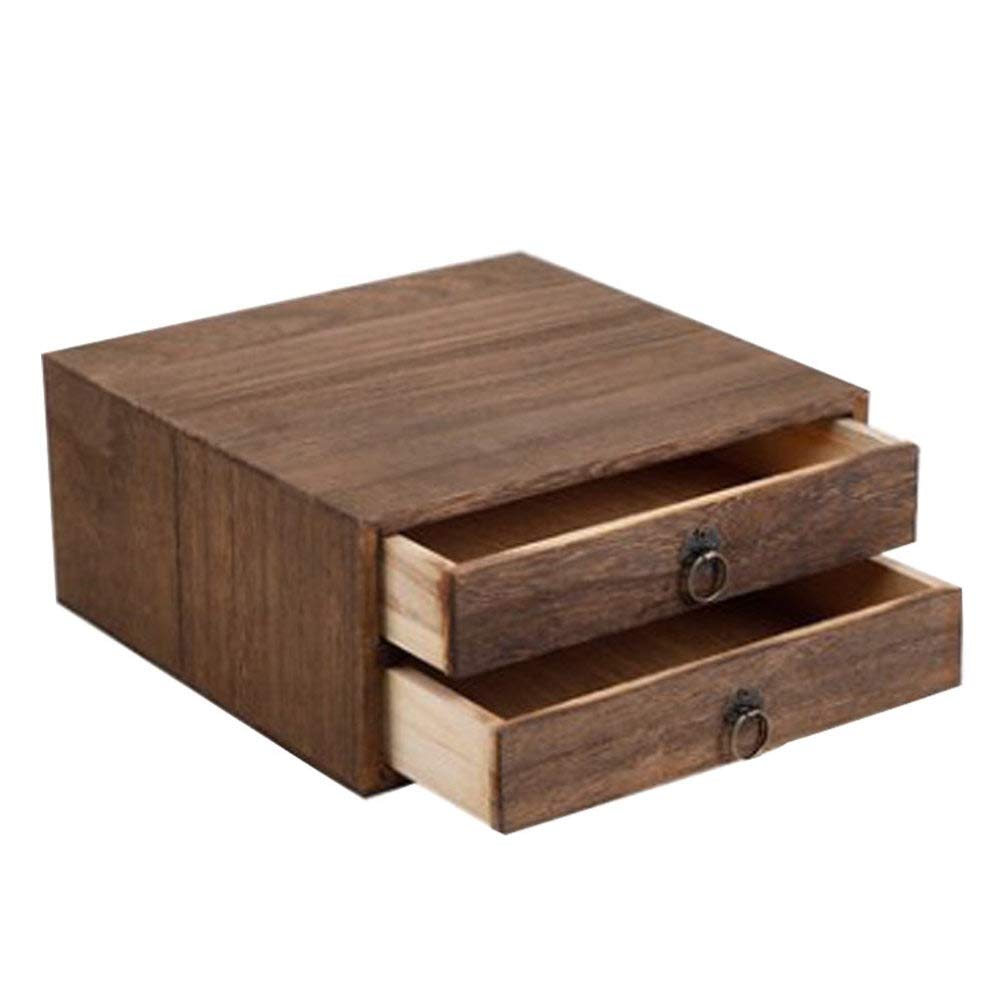 Cabilock Storage Drawers Loose Tea Rustic Wood Tea Storage Box Tea Bag Organizer Stand Holder Drawer for Kitchen Countertop Vanity Jewelry Chest Box Cabinet Two Layer Storage Drawers Loose Tea