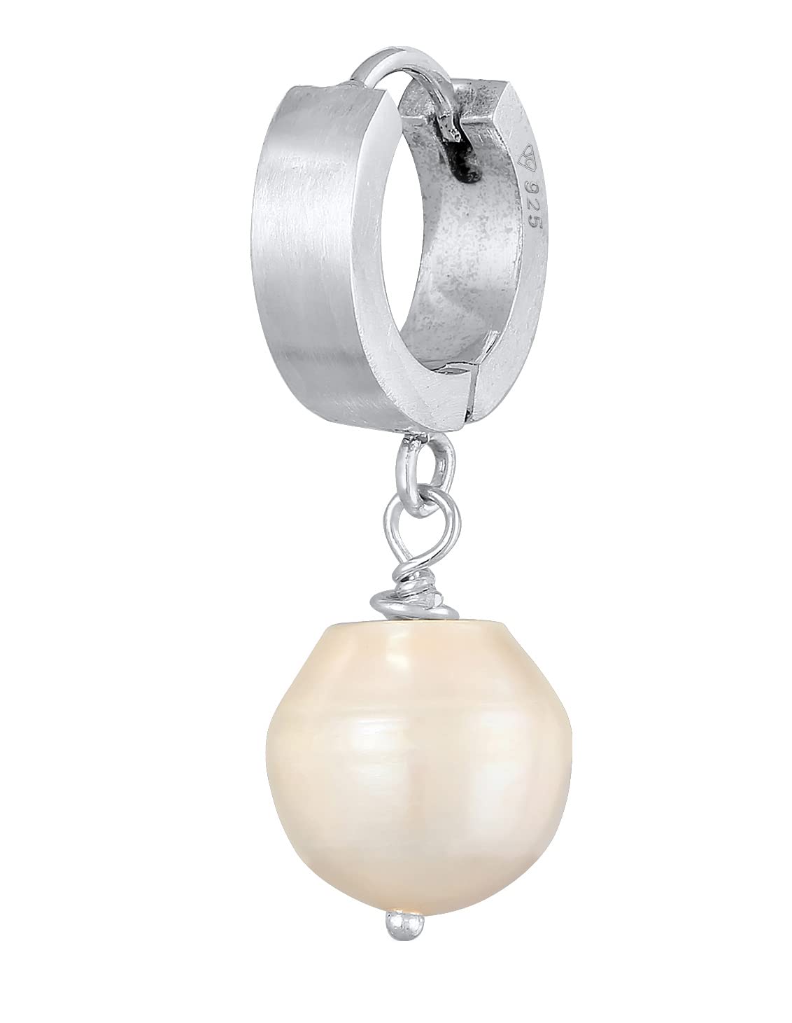 Kuzzoi Herren-Ohrring Creole mit Perle, Single Scharnier Creole (13mm) rund, Ohrring für Männer mit Süßwasserperle, 1 Stück Creolen Ohrhänger aus 925 Sterling Silber, Herren Perlen Accessoire