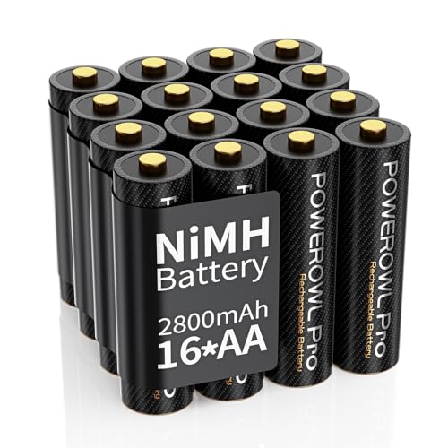 POWEROWL - Pro Rechargeable Battery AA 16 Pack, High Capacity 2800mAh, Premium NiMH Double A Battery