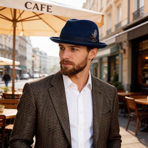 Image of FORBUSITE Wool Felt Wide Brim Fedora Hats for Women Men