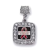 Inspired Silver - Sickle Cell Support - Silver Memory Charm for Women - Square Charm Jewelry Gift with Cubic Zirconia - Women's Charm for Bracelets