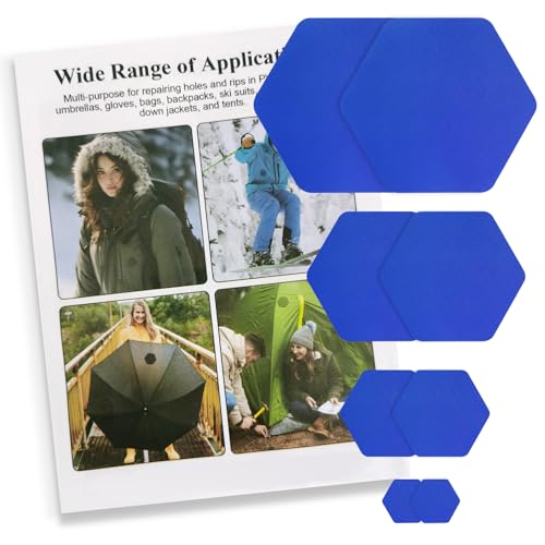 ZESION 8 Pcs Down Jacket Repair Patches - Highly Effective Repair of Nylon Fabric, Waterproof Self-Adhesive Repair Patch for Down Jackets, Tents, Raincoats, Outdoor Equipment (Blue)