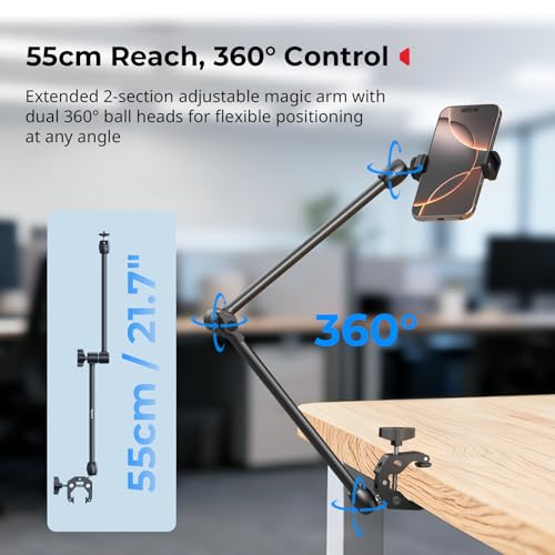 Image of SMALLRIG Desktop Magic Arm Support with Crab-Shaped Clamp Kit, Aluminum Alloy, 24.3x4.5x1.1 in, 0.6lb Payload, for Smartphones, Webcams, Action Cameras, 5624