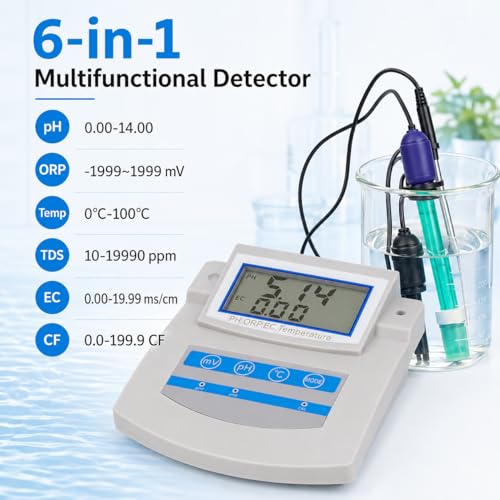 Kit de medidor de pH de sobremensa Digital de Alta precisión 6 en 1, con compensación Temporal, almacena Datos para Pruebas de Pesca y Suelo de Acuario de Laboratorio, medición de Amplio Rango