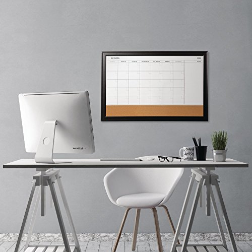 Quartet Combination Magnetic Whiteboard Calendar & Corkboard, 23" X 35" Combo White Board & Cork Board, Ebony Frame (79284) #TOP3
