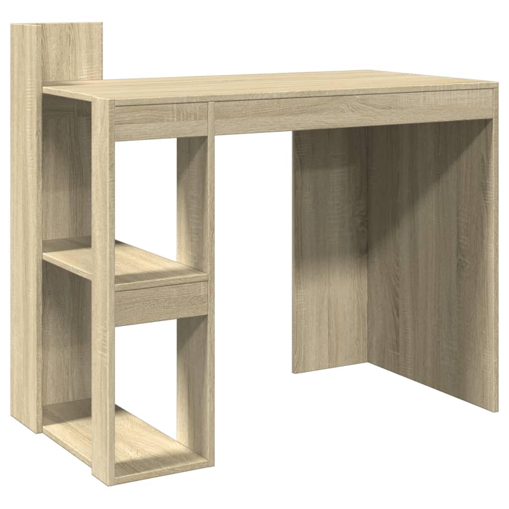 Escritorio pequeño para estudiantes, roble Sonoma, 103,5 x 56,5 x 94 cm, material de madera con amplio espacio de almacenamiento y diseño que ahorra espacio para pequeñas oficinas