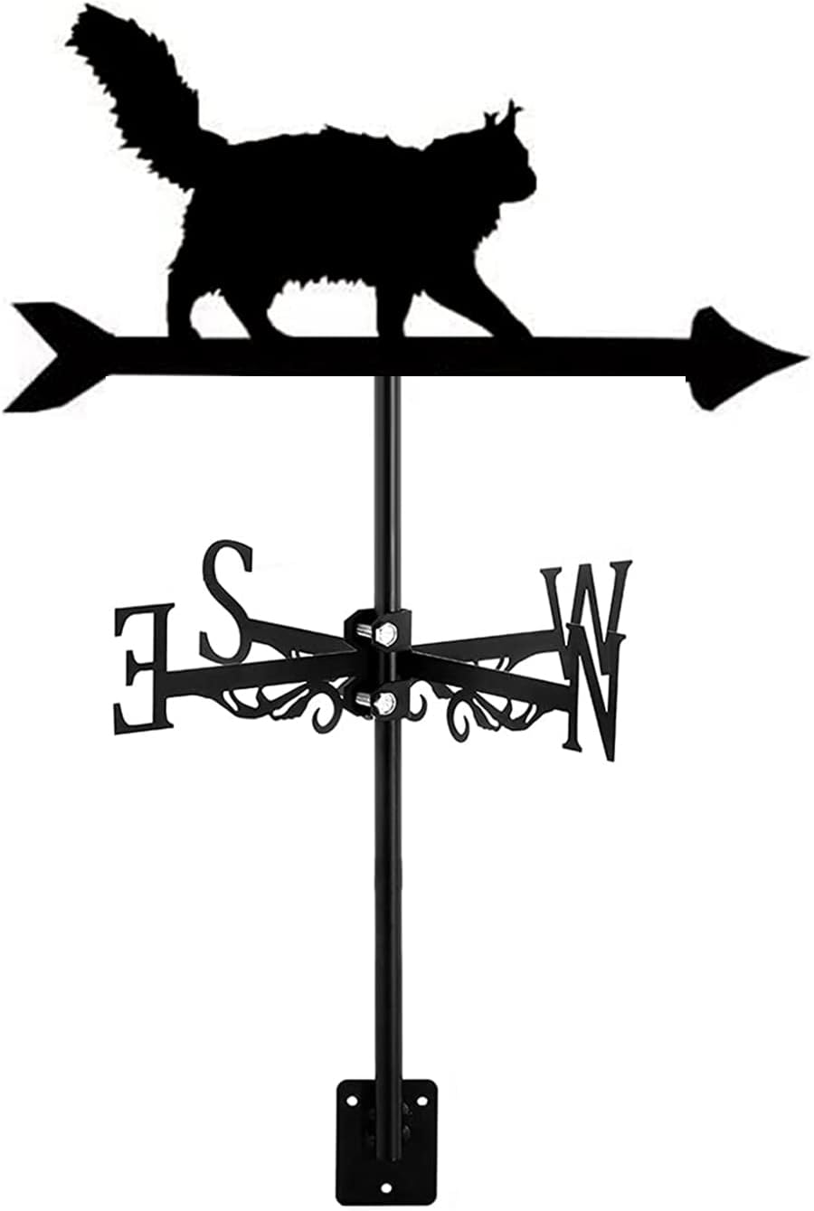 Weathervane with Farm Iron Cat Ornament Shaped Weather Vane Wind Direction Indicator, Yard Roofs Measuring Tools Outdoor Garden Decoration,Cat~d