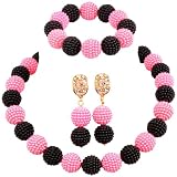 aczuv Nigerian Wedding African Beads Jewelry Set Women Simulated Pearl Necklace and Earrings (Black-Peach)