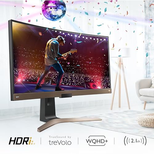 Image of BenQ EW3880R Premium Curved Ultrawide Monitor 38 inch WQHD w /Remote | IPS | 2300R Curve | HDRi | Eye-Care Tech | Height, Swivel & Tilt | 2.1ch w / 8w Subwoofer | DisplayPort |HDMI | USB-C | USB Hub,Black