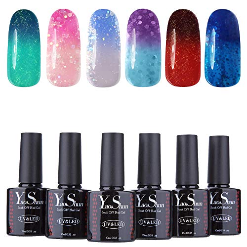 YaoShun Temperature Color Changing Gel - Gel Polish UV Gel 6pcs Soak Off Nail Gel Kit Mixed Colors 10ml #007