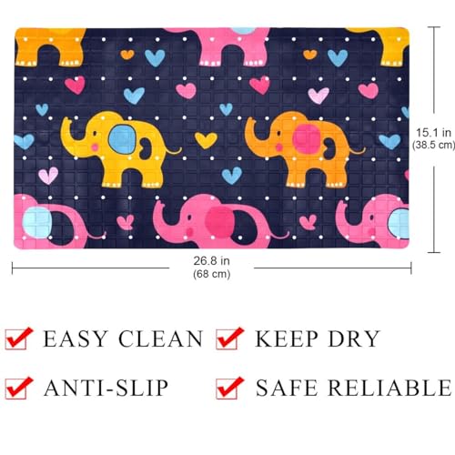 Tapis de bain antidérapant extra long avec éléphants mignons pour douche