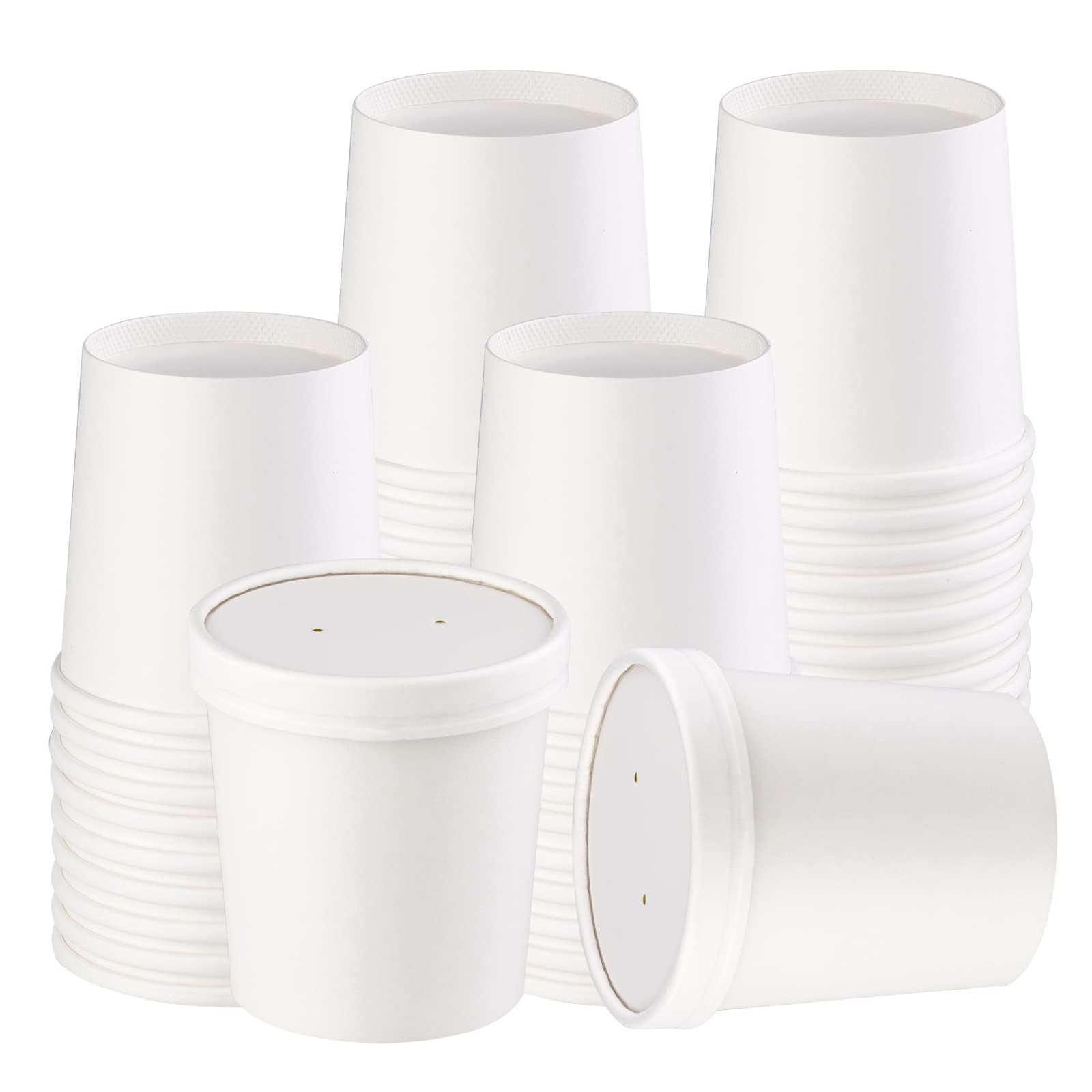 Giwrmu 16 oz 50 Pcs Disposable Soup Containers with Lids, Ice Cream Containers, White Disposable Soup Bowls, Disposable Soup Cups for Soups, Stews,