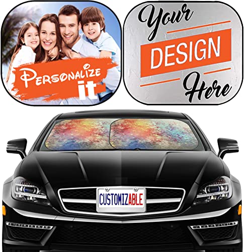 MSD Foldable Windshield Sun Shade Custom 2 pc Universal Fit Personalized Foldable Windshield Sun Shade Fits Most Coupe SUV, Coupe, Pickup Truck, Van Image ID: 19393784 Abstract Colorful Made in USA