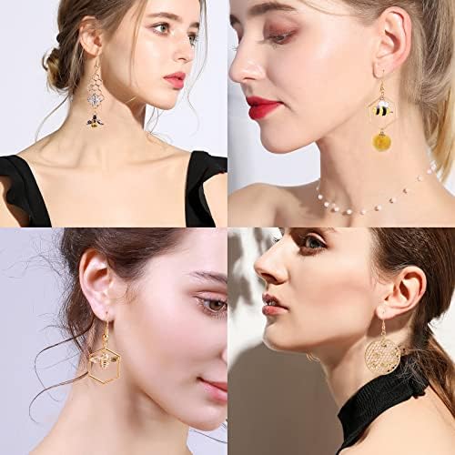 SUNNYCLUE 1 Box DIY 10 Pairs Bee Honeycomb Dangle Earrings Making Starter Kit Honeycomb Bee Enamel Charms for Women Jewelry Making DIY Earrings Crafts Projects