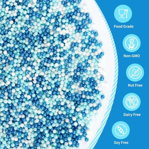 Image of Edible Mini Nonpareil,Blue White Sprinkles 130g,Dark Light Tiny Sugar Pearls,Food Grade Baking for Cupcake Toppers,Cookie Donuts Ice Cream Decorating,Birthday Party Decorations,Anniversary Feasts,Frozen Themed Holiday Party Dessert Supplies
