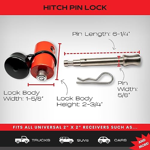 Equipment Lock Hitch Pin Lock - Stainless Steel Trailer Hitch Locks - Fits 2\" and 2.5\" Hitch Receivers - 5/8\" Locking Hitch Pin for Class III IV Hitches - Durable Anti-Theft Tow Hitch Lock