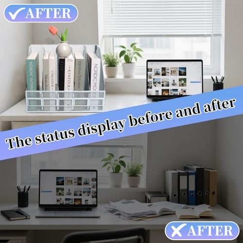 Hmxljjy Mesh Metal A4 Magazine File Holder, Desktop 5 Sections Document Holder Office File Storage Rack For Desk Tidy, Paper Organiser Filing Rack,5 Compartments,(White) - 4