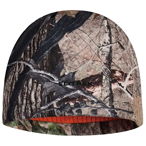 EDTREK Youth Reversible Tech Beanie Hat - Boys Girls Windproof Fleece Winter Hat and Orange Hunting Hats (Blaze - in Deep Camo)2