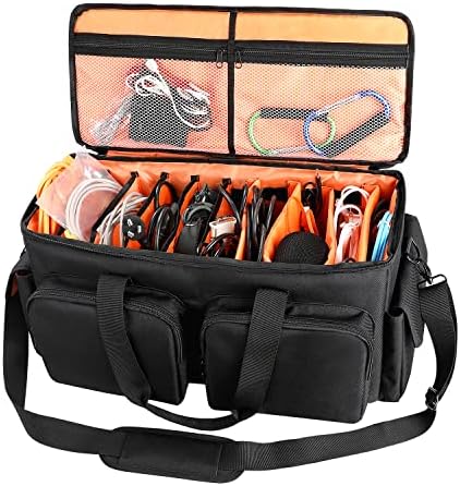 SAVIOUR DJ Cable File Bag, Detachable Padded Bottom and Adjustable Dividers, Stores Music, Audio, and Visual Cabling, Portable Travel Storage and Studio Organization (Orange)