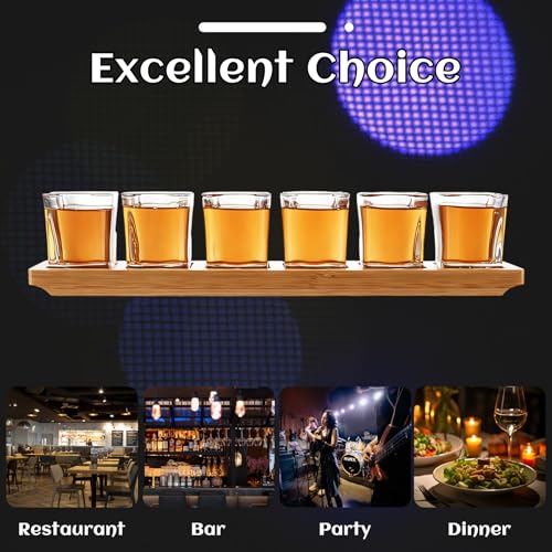 Lot de 12 Verres à Shot de 70 ml avec 2 Supports en Bambou – Verres à Liqueur Carrés Robustes pour Tequila, Vodka, Digestifs – Set de Service Élégant pour Bar, Fête & Dégustation – Image 4