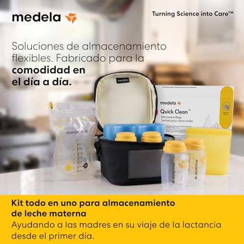 Miniatura 2 de Medela Kit Todo En Uno Para Almacenamiento De Leche Materna Con Biberones De 150 Ml, Easy Pour Y Reutilizables, Bolsa Para Microondas Quick Clean Y Nevera Portátil Con Placa De Refrigeración Moldeada