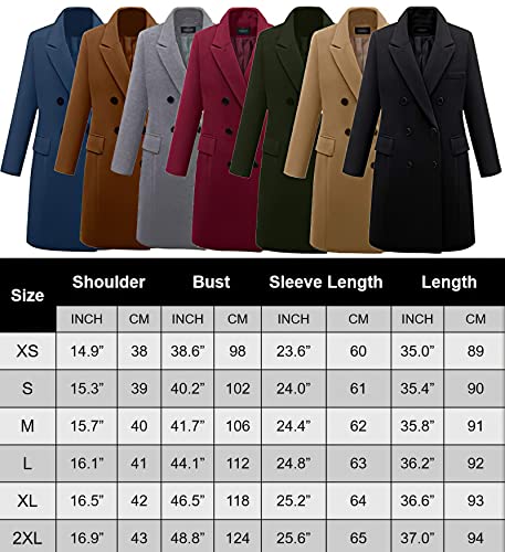 Pantete Women's Notched Lapel Wool Coat Double Breasted Long Trench Jacket Winter Pea Coat With Cashmere Scarf Grey #TOP5