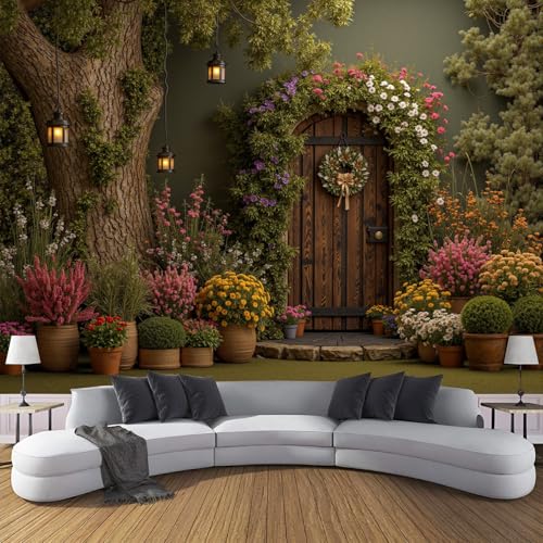 SMBHIAON Green Vines Wooden Door Design Wall Mural – Spring