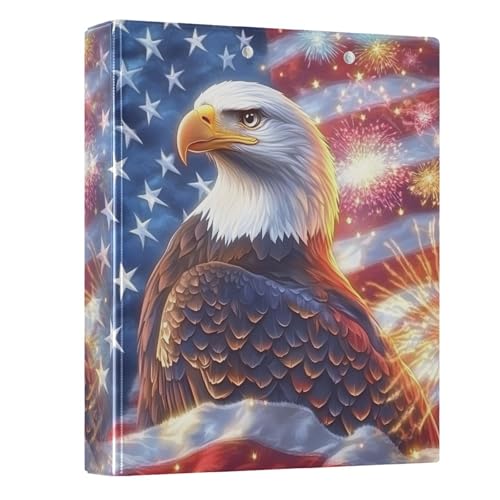 Image of 3 Ring Binder Bald Eagle American Flag Brave 1.5 inch Binders Three Ring Binders with Clipboard Fit 8.5'' x 11'' Paper 3 Interior PVC Clear Pockets for Office Supplies