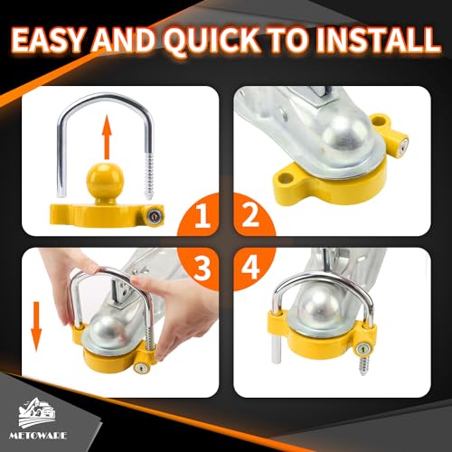 image for METOWARE Trailer Coupler Lock Universal Adjustable Heavy-Duty Steel Tr
