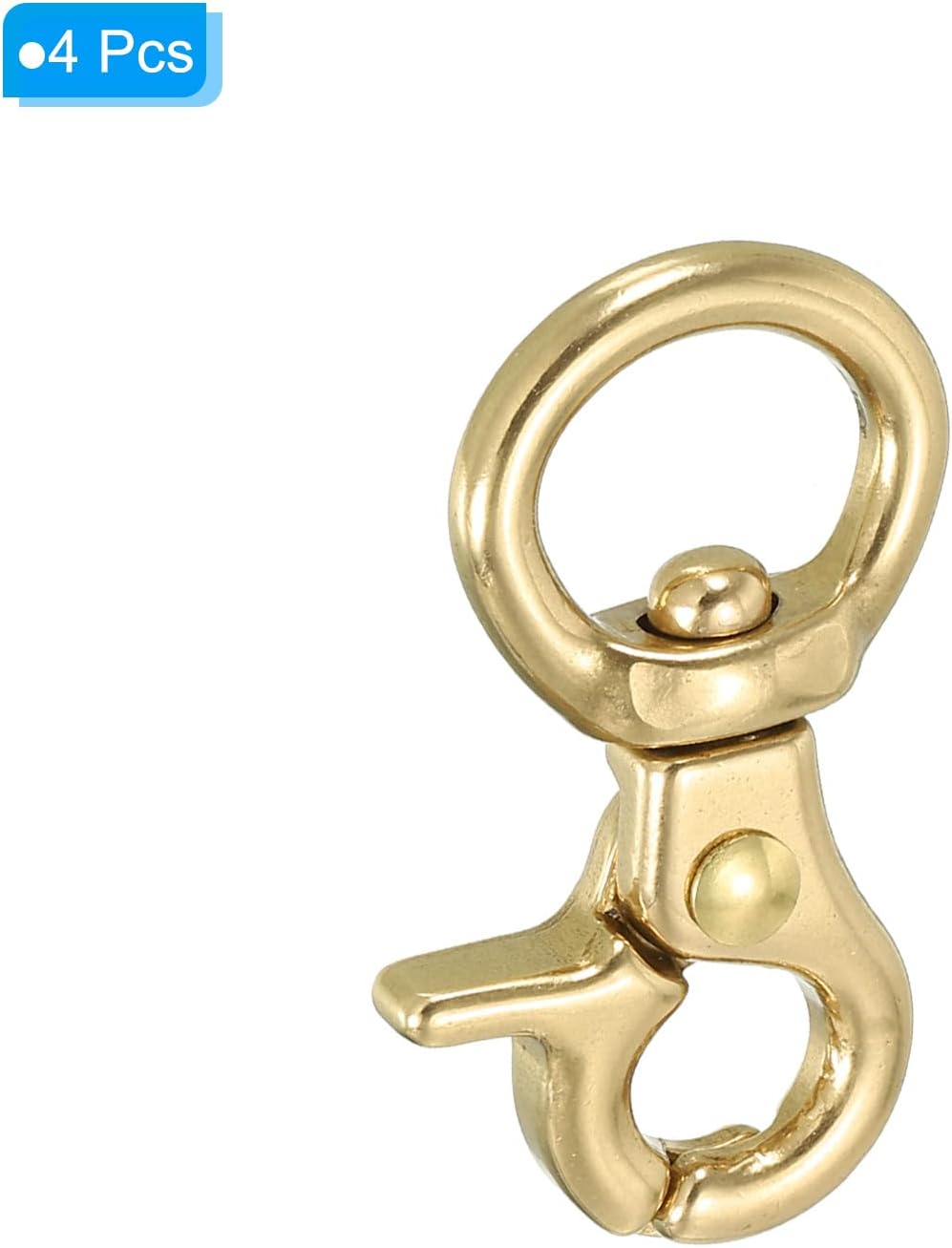 PATIKIL Lobster Clasp Keychains, 4 Pack 2/1 Inch Pure Brass Round Lobster Clasps Swivel Trigger Snap Hook Purse Lanyard Clips for DIY Leather Craft - Image 3