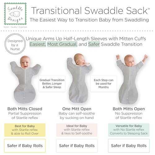 Image of SwaddleDesigns Transitional Swaddle Sack, Arms Up Half-Length Sleeve & Mitten, Most Gradual Transition Swaddle for Newborn