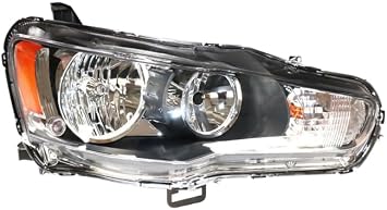 Headlight Assembly for 2008-2017 Mitsubishi Lancer EVO Headlamp Halogen Driver Passenger Side Black Right Headlight
