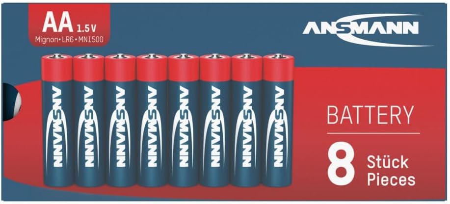 Hasanat Essentials Ansmann Alkaline Lithium AA AAA C D E Battery High Performance Daily Use Hospital School Demanding 5+ Year Shelf Life Long Last Assorted (AA ALKALINE RED 8 PCS)