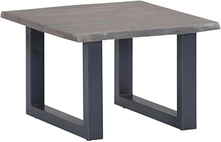 Gray Coffee Table, Tea Table with Dark Gray U-Shaped Steel Legs, Farmhouse, Solid Acacia Wood, Dining Center Table for Living Room, Office, Square, 23.6"x23.6"x15.7"