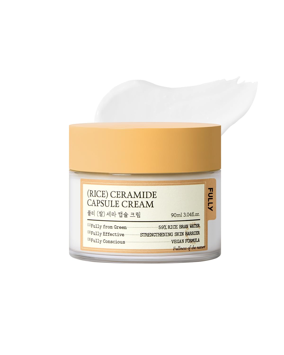 FULLY Riso Ceramide Crema Idratante, Crema Viso Coreano Con Estratto Di Crusca Di Riso E Ceramide, Rafforza La Barriera, Vegano E Dermatologicamente Testato, 89 Ml