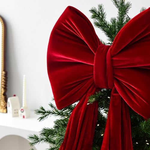 Laço Gigante de Estrela de Natal em Veludo Vermelho para Decoração Exterior e Interior 6