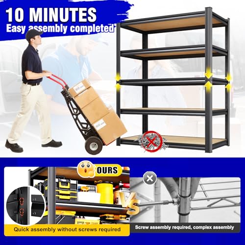 Image of 4 Pack Heavy Duty Garage Shelving - 1900 LBS Capacity 5-Tier Metal Storage Shelves, 71 inchH x 28 inchW x 12 inchD Adjustable Steel Utility Rack, Compact Storage Shelf for Pantry, Closet, Basement, Shed - Black