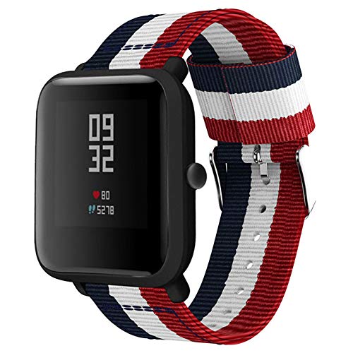 ACTECH Bracelet Compatible avec Amazfit Bip/Amazfit GTR 42mm/Amazfit GTS/Amazfit GTS 2 Mini/Amazfit GTS 2e/Amazfit GTS 2, 20mm Nylon Bracelet de Remplacement (Rouge/Blanc/Bleu) Cover