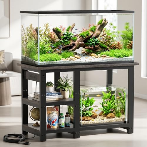 Image of AQQA 35-40 Gallon Fish Tank Stand with 5 in 1 Power Outlets, 31x18 Inch Heavy Duty Metal Frame Aquarium Stand, Adjustable Storage Shelves, 620LBS Capacity Terrarium Stand, 3 Tiers Reptile Tank Stand