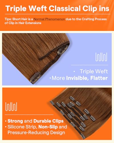 Image of Full Shine Hair Extensions Real Human Hair Clip ins Auburn Brown | Short Clip in Hair Extensions, for Cosplay, for Bob Cut, 10 Inch 7 Pcs 95g