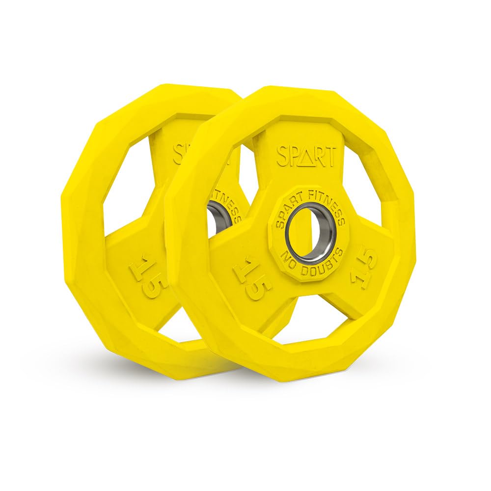 SPART Color Coded Weight Plate 2-Inch Rubber Coated Olympic Grip Plate for Barbell, Solid Cast Iron Weight Plates for Strength Training, Weightlifting, Crossfit, Home Gym, 2.5LB/5LB/10LB/25LB/35LB/45LB, Pair