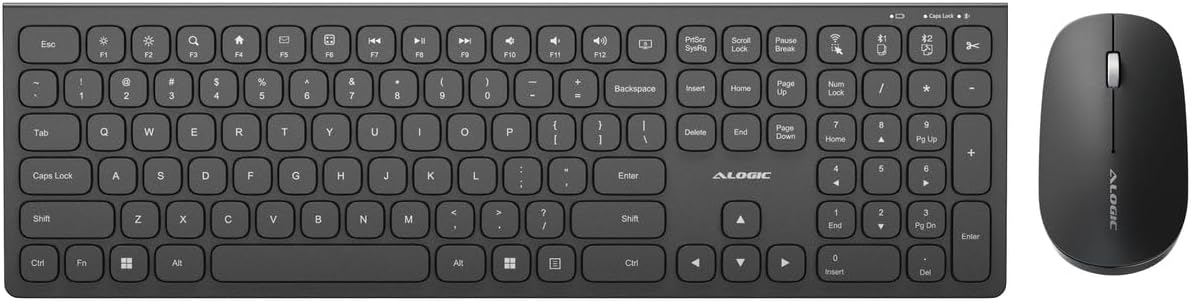 Alogic Echelon USB-C Rechargeable Wireless Mouse and Keyboard for Windows | Wireless Keyboard & Mouse | Designed for The Modern Office | Windows | Black