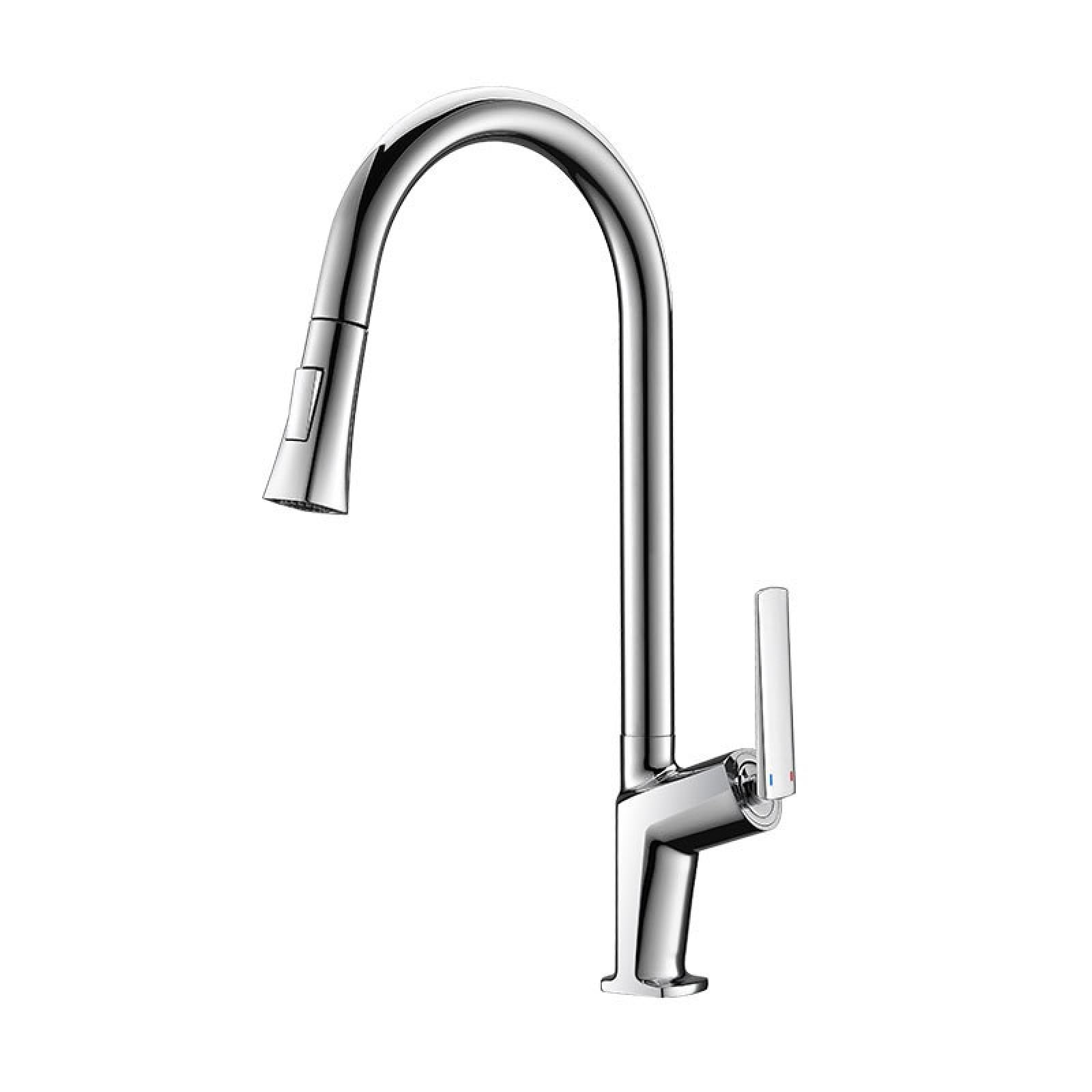 Fanjubei Chrome-Colored Kitchen Copper Pull-Out Rotating Faucet, Chrome Color