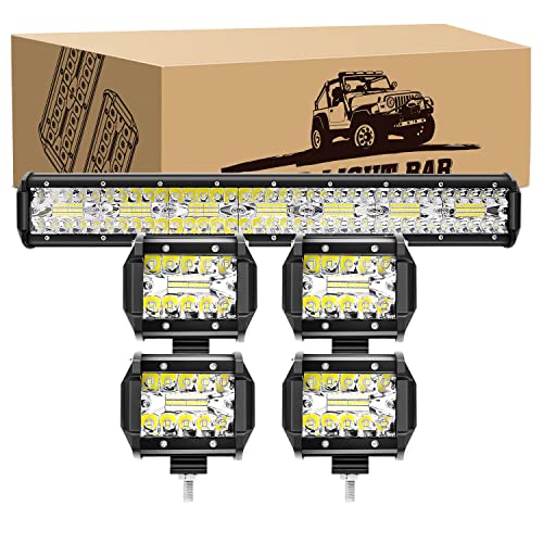 GOOACC 4Pcs 4Inch 60W Cube LED Fog Lights Led Light Pods, 20Inch 420W Spot Flood Combo Triple Row Off-Road led Driving Lights Waterproof for Trucks ATV, 2 Years Warranty