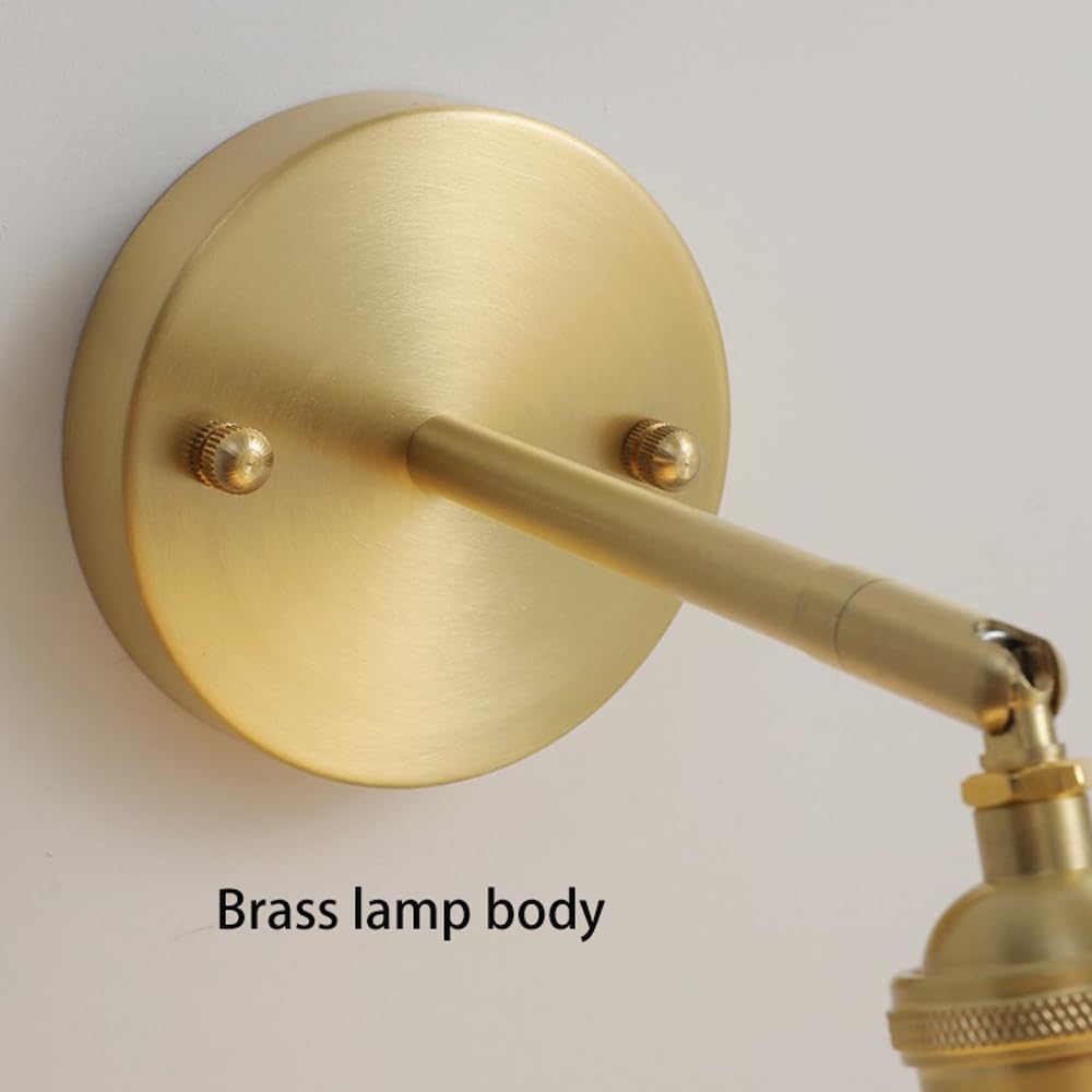 Applique da Parete Moderna in Ottone Spazzolato, Lampada da Parete retrò Regolabile con Interruttore Rotante, Paralume in Vetro, Lampada da Parete in Rame Industriale Vintage E27, apparecchio di