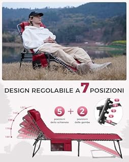 KingCamp Lettino Prendisole Pieghevole Regolabile in 5 Posizioni, Sdraio da Spiaggia Portatile per Giardino, Mare, Piscina, Vacanze e Campeggio