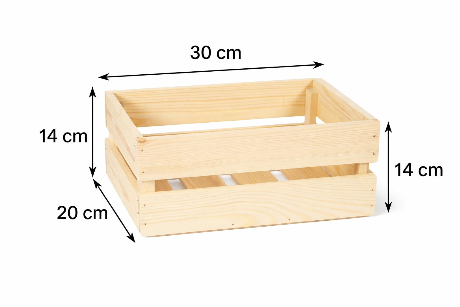 Jawor Skrzynka Drewniana Listwowa z Drewna Sosnowego FSC, Naturalna, 30 x 20 x 14 cm, z Uchwytami