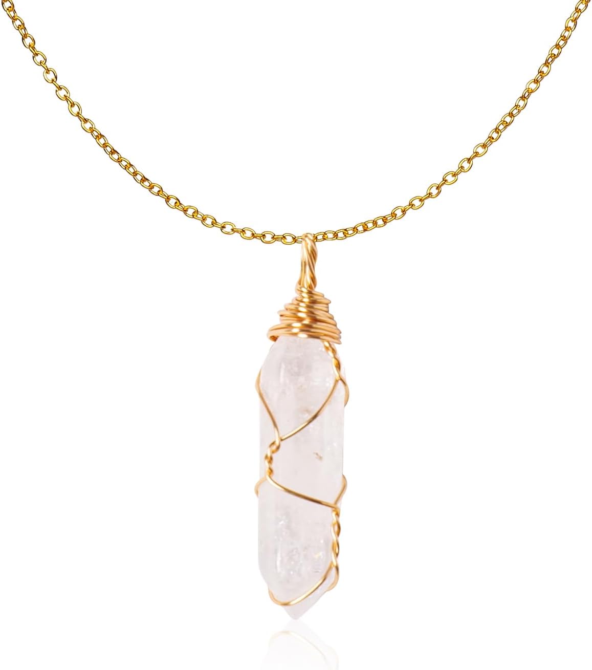 RJINGSHIRJINGSHI Natural Double Pointed Crystal Necklace Handmade Woven Healing Crystal Bullet Pendant Polished Gemstone Reiki Energy Stone with Gift Box
